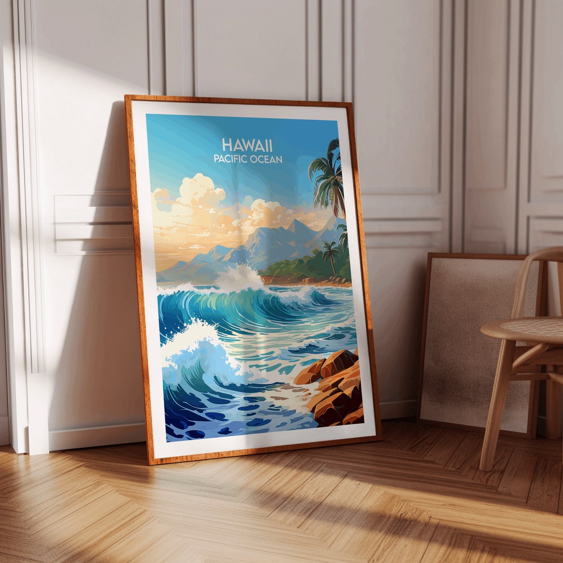Hawaii Pacific Ocean Blue Surf Waves Retro Travel Art Poster - Image 3