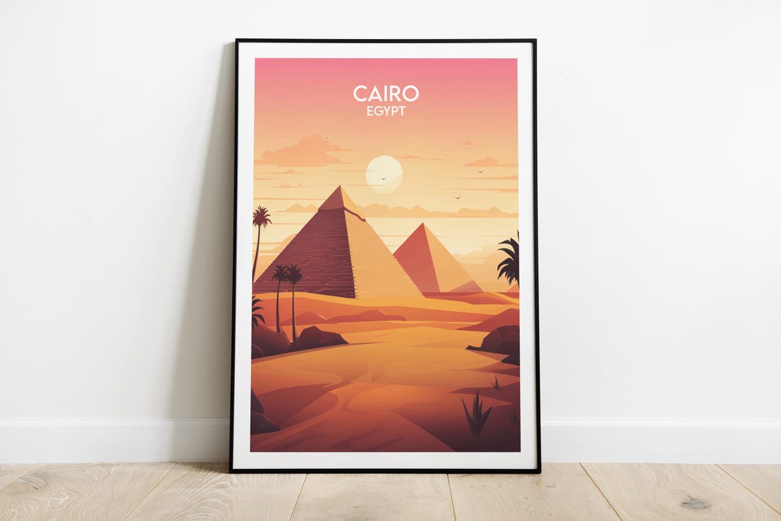 Cairo Egypt Pyramids Desert Sunset Modern Minimalist Travel Poster