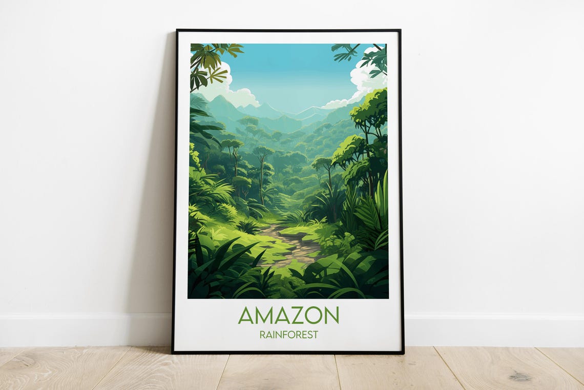 Amazon Rainforest Jungle Trail Lush Green Vintage Travel Poster