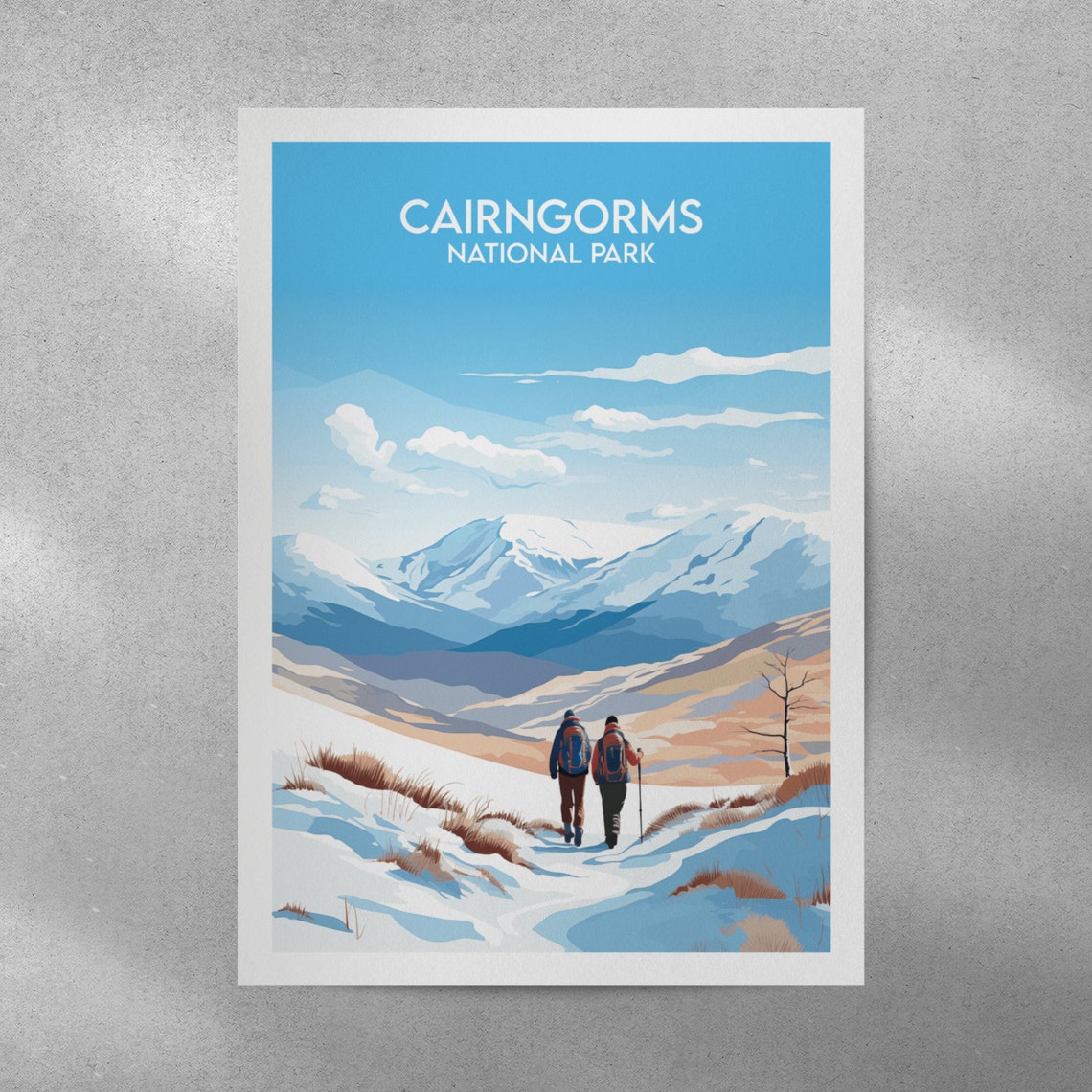 Cairngorms National Park Winter Hikers Snowy Mountains Travel Poster - Image 3