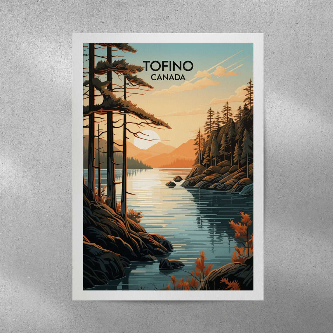 Tofino Canada Coastal Sunset Pine Forest Vintage Travel Poster - Image 5