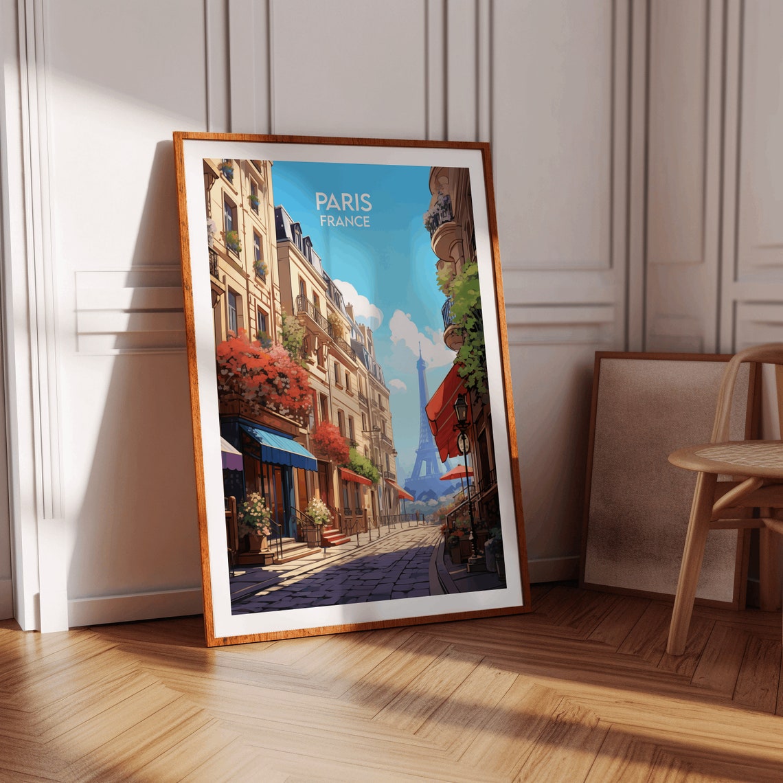 Paris France Eiffel Tower Cobblestone Street Cafe Travel Poster - Image 4