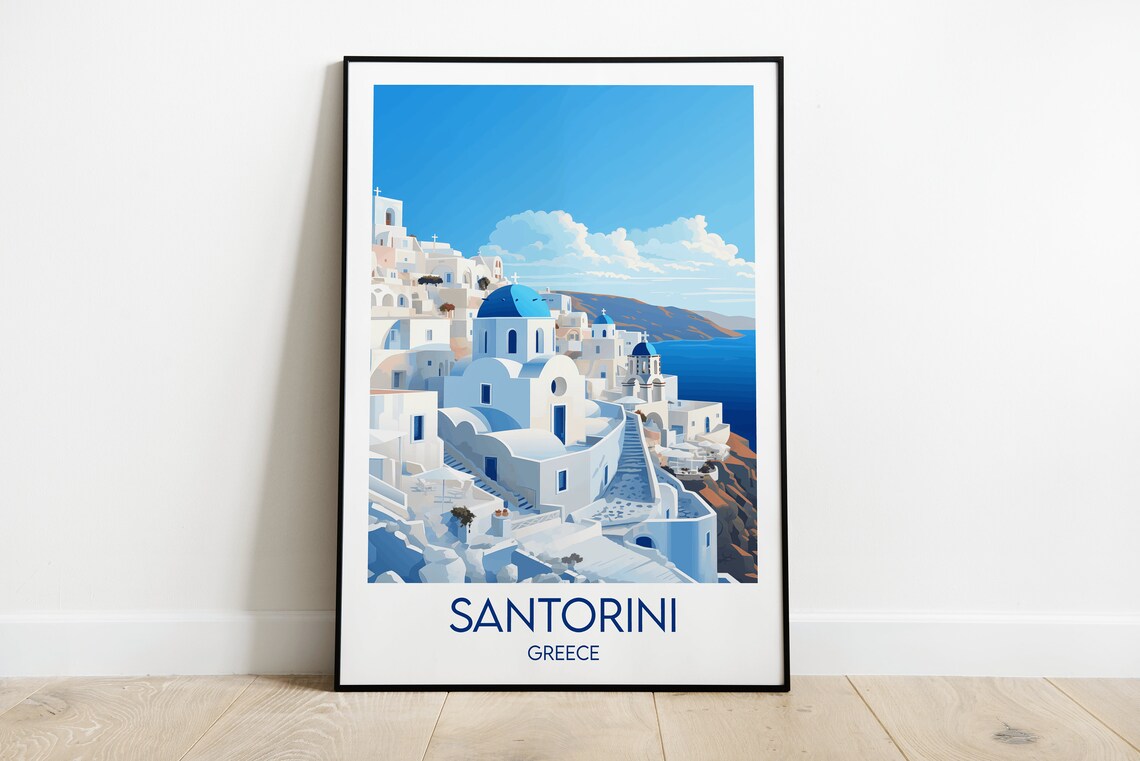 Santorini Travel Poster, Custom Personalised Gift