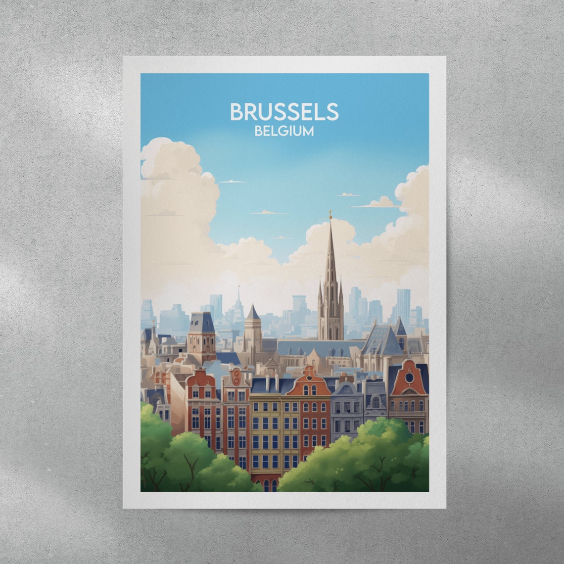 Brussels Belgium Historic Skyline Spires Classic Travel Art Poster - Image 5