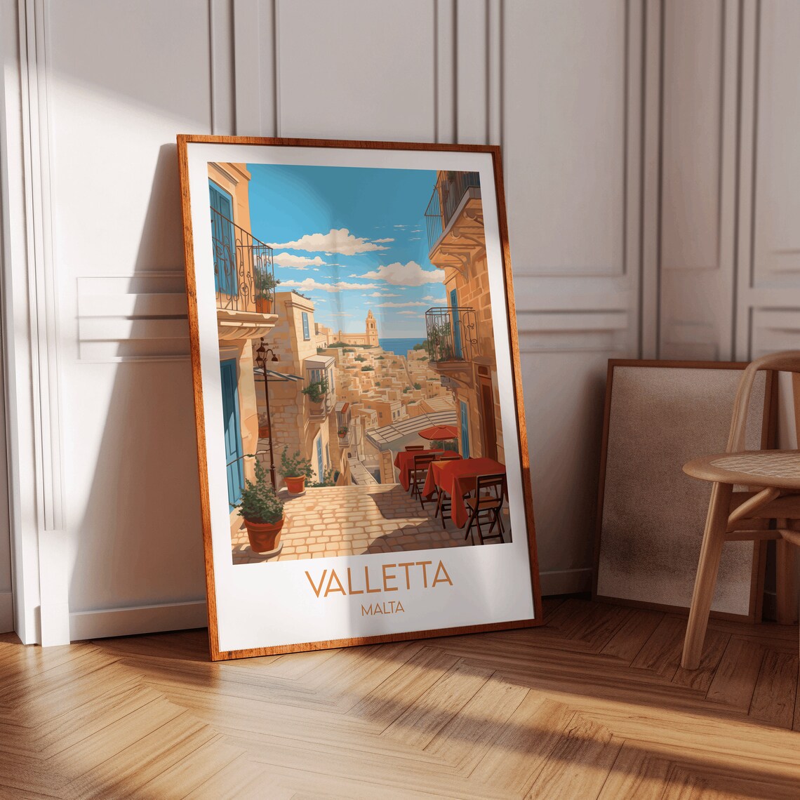Valletta Malta Vintage Travel Illustration Sunny Old Town Sea Poster - Image 3