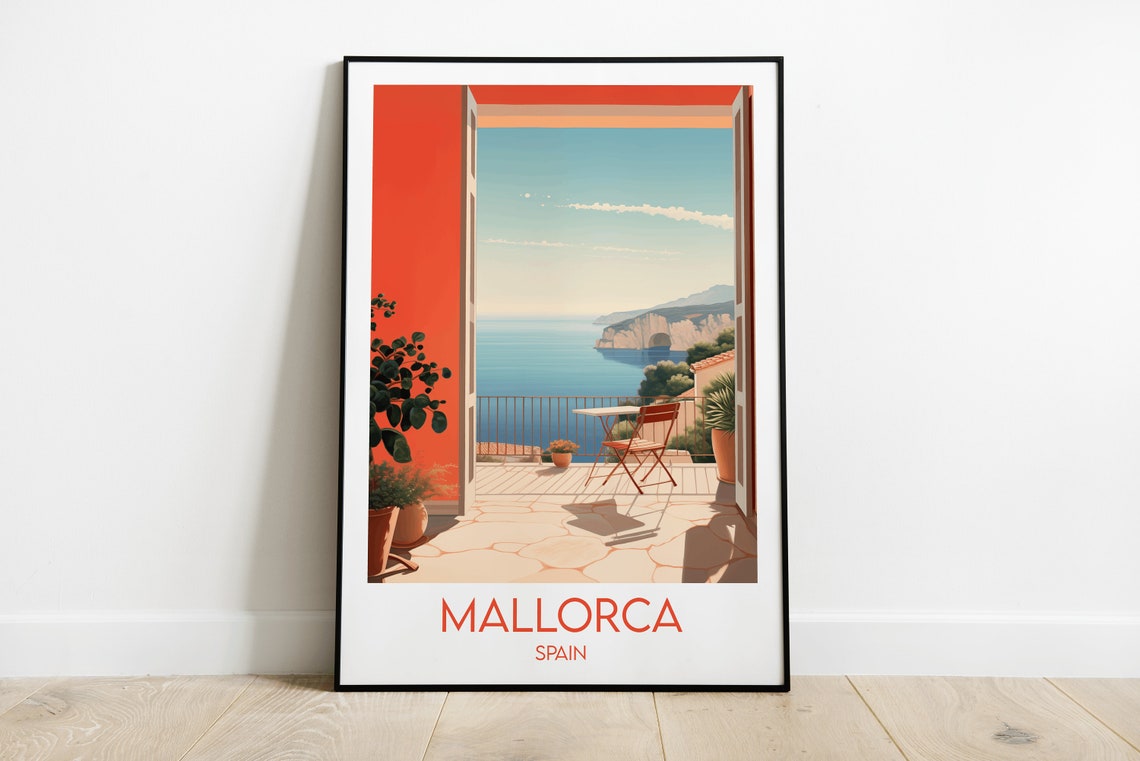 Mallorca Spain Terrace Balcony Sea View Coastal Travel Poster