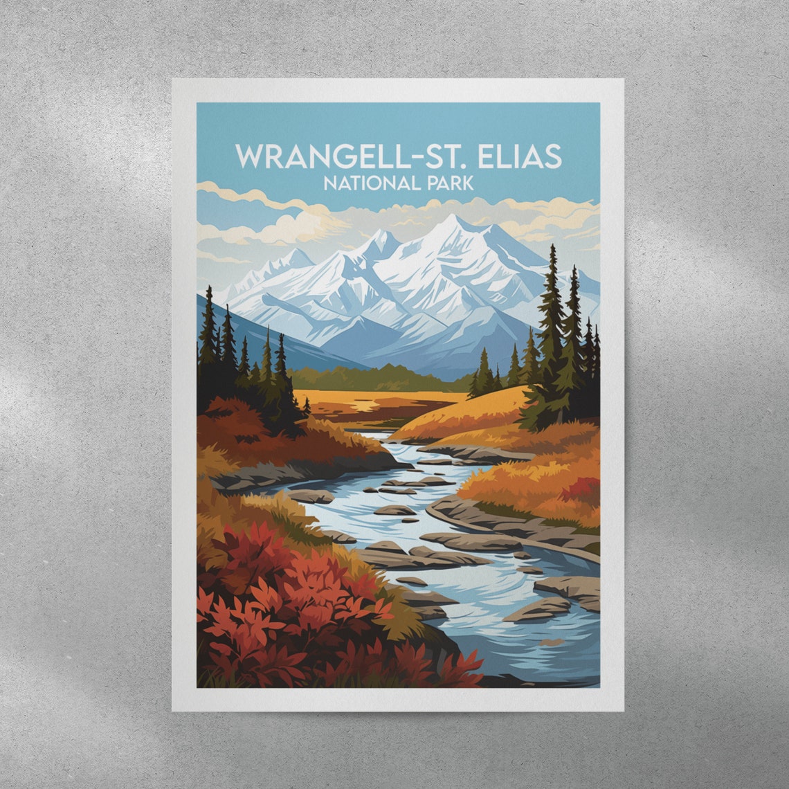 Wrangell St Elias National Park Alaska Autumn River Travel Poster - Image 4