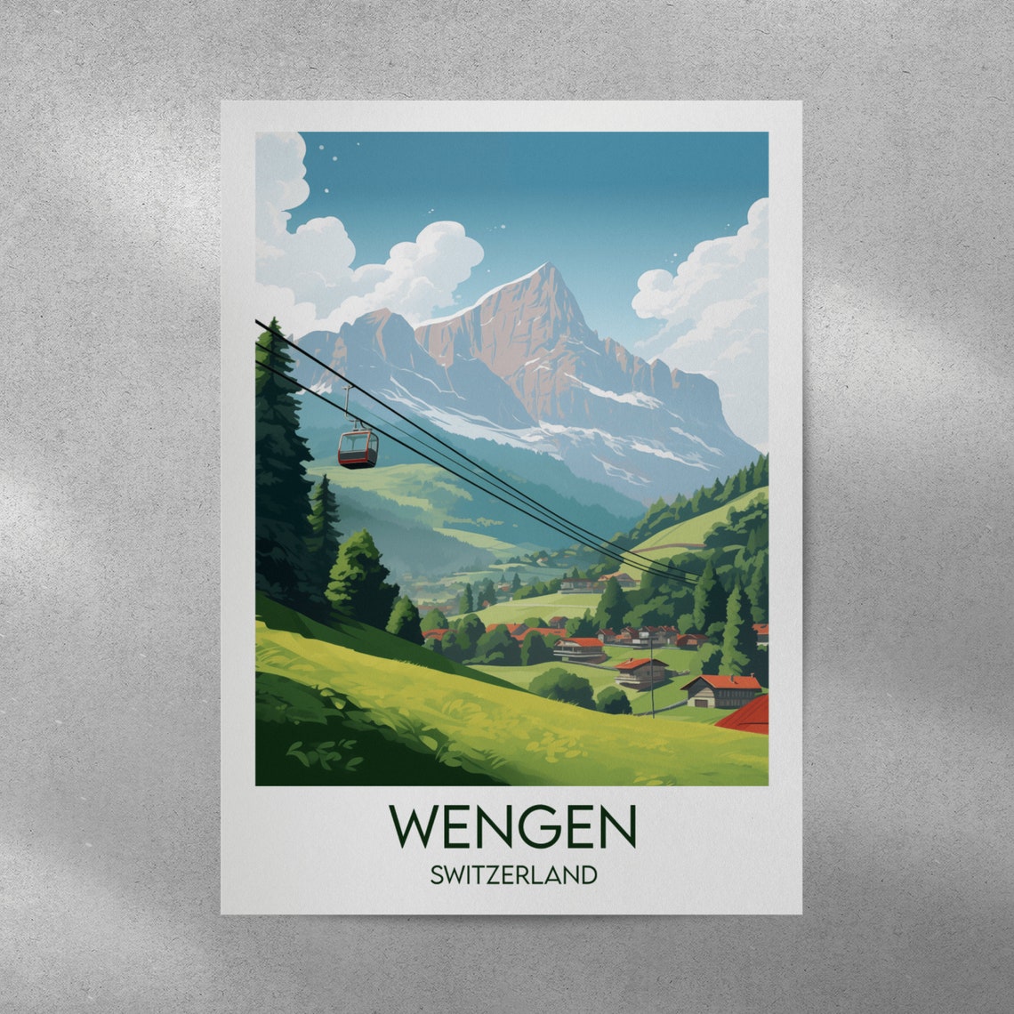 Wengen Switzerland Cable Car Alpine Village Mountain View Poster - Image 3