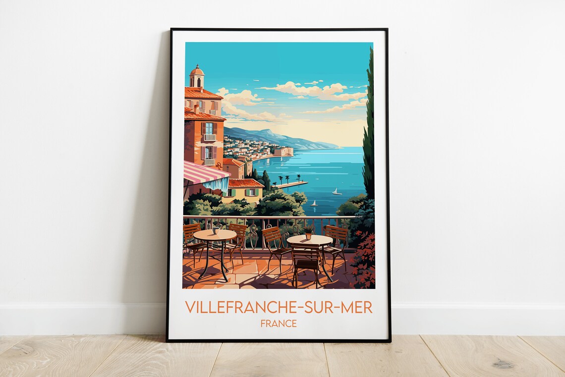 Villefranche Sur Mer France Riviera Coast Cafe Colorful Travel Poster