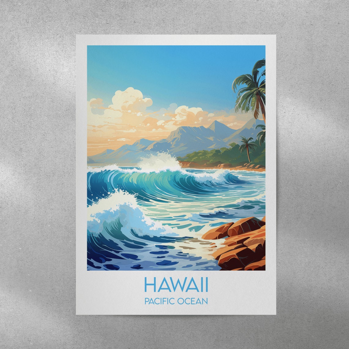 Hawaii Pacific Ocean Rocky Coast Crashing Waves Travel Poster - Image 2
