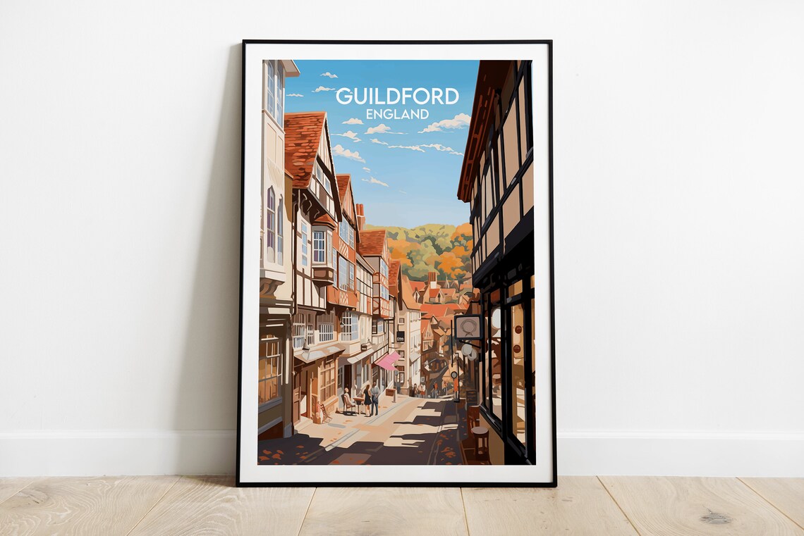 Guildford England Historic High Street Timber Buildings Poster