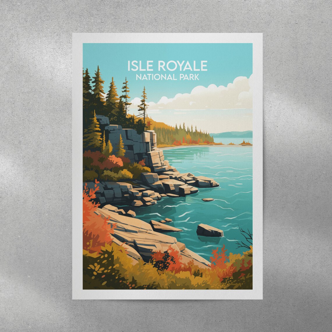 Isle Royale National Park Rocky Shoreline Autumn Vintage Poster - Image 2