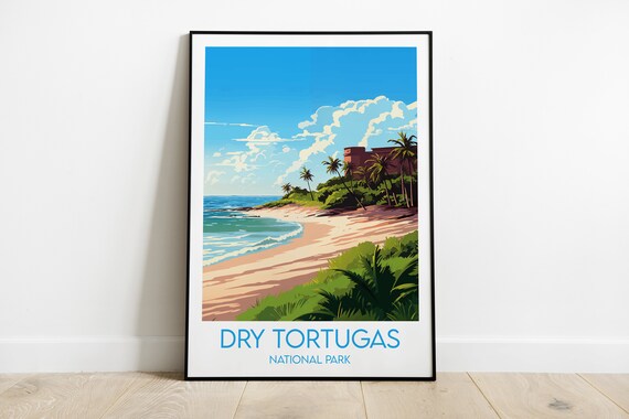 Dry Tortugas National Park Beach Palms and Ocean View Travel Poster