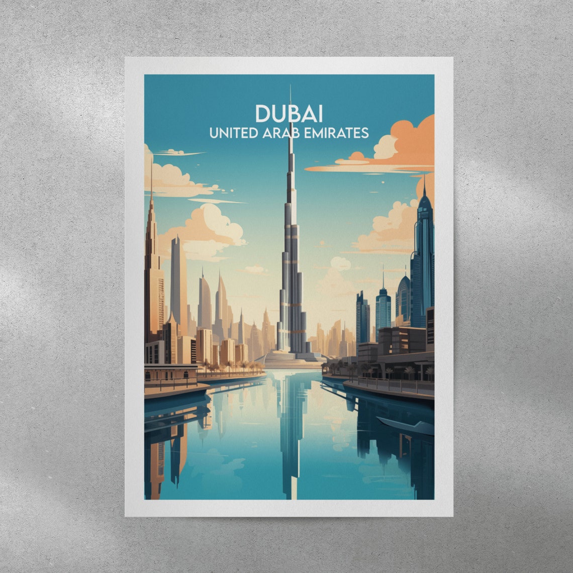 Dubai United Arab Emirates Burj Khalifa Skyline Vintage Travel Poster - Image 4