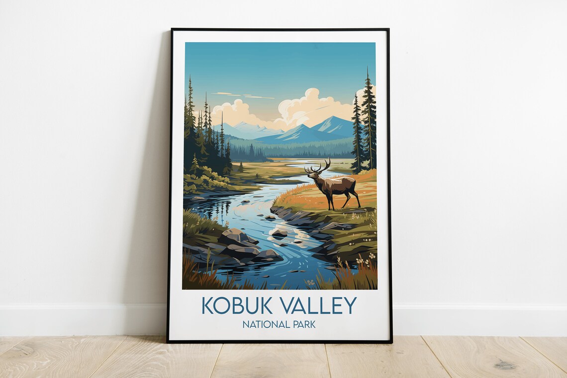 Kobuk Valley National Park Elk River Wildlife Landscape Poster