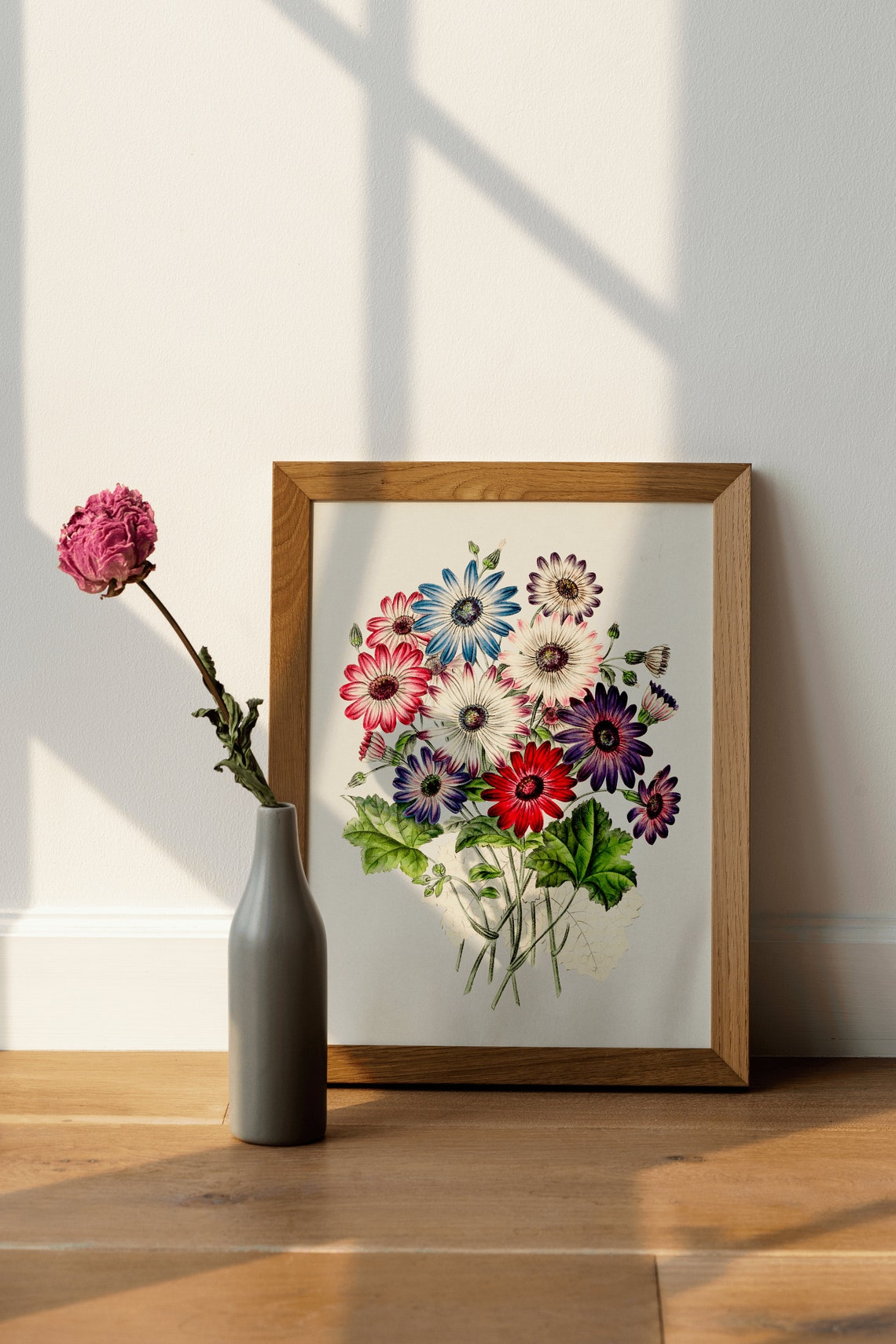 Colorful Chrysanthemum Daisy Bouquet Botanical Illustration Poster - Image 4
