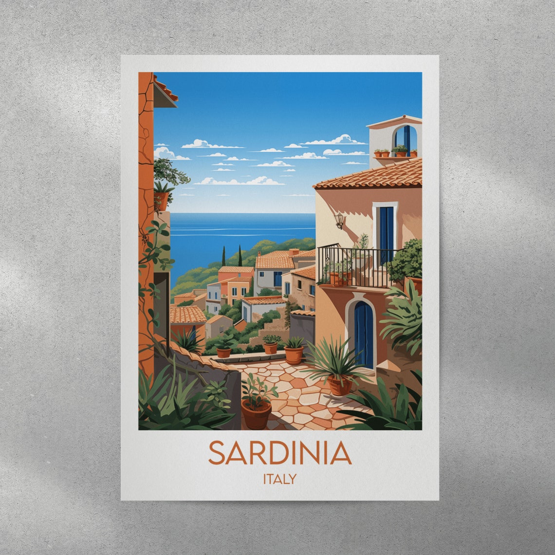 Sardinia Italy Village Balcony Over the Sea Travel Poster Art - Image 4