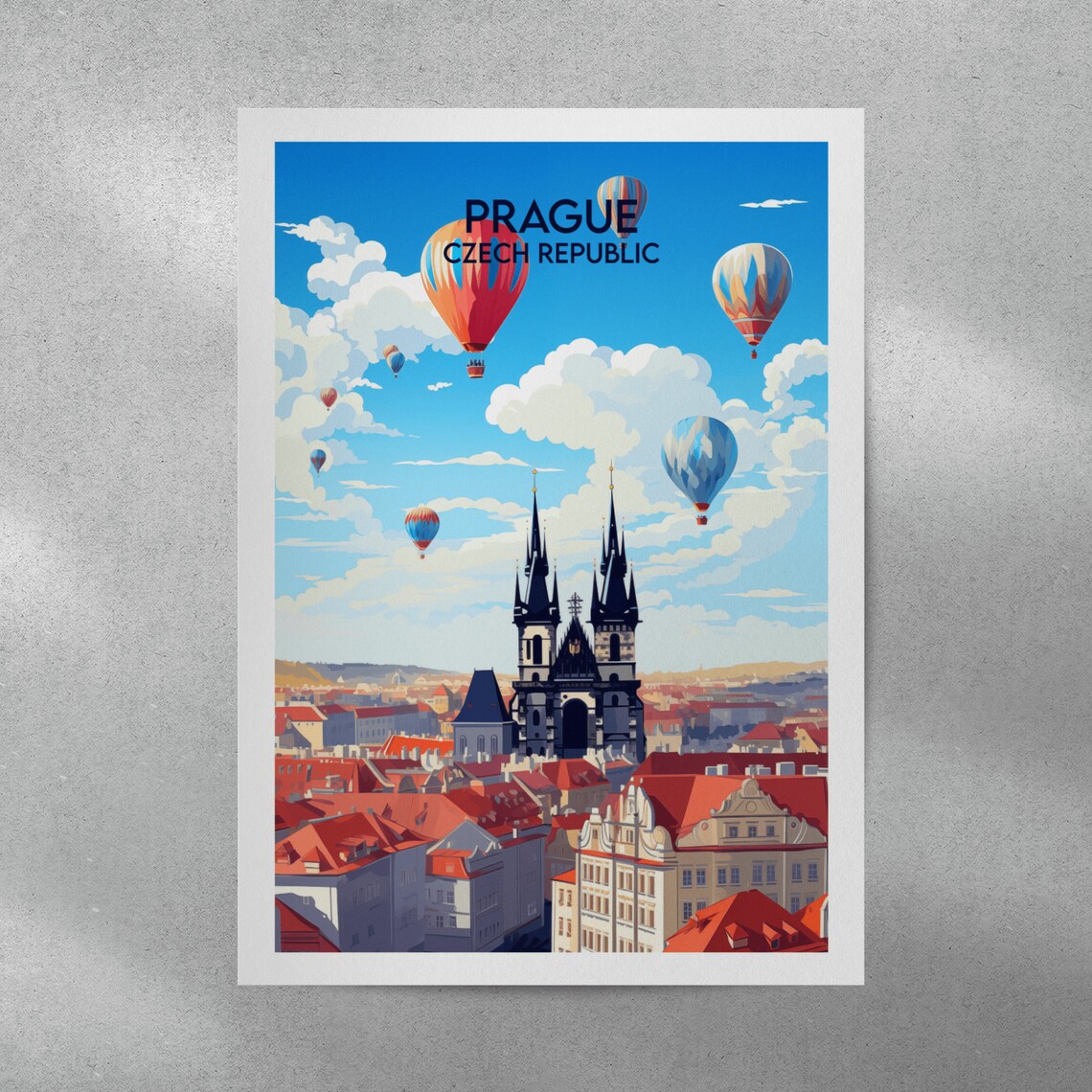 Prague Czech Republic Hot Air Balloons Old Town Travel Poster - Image 3
