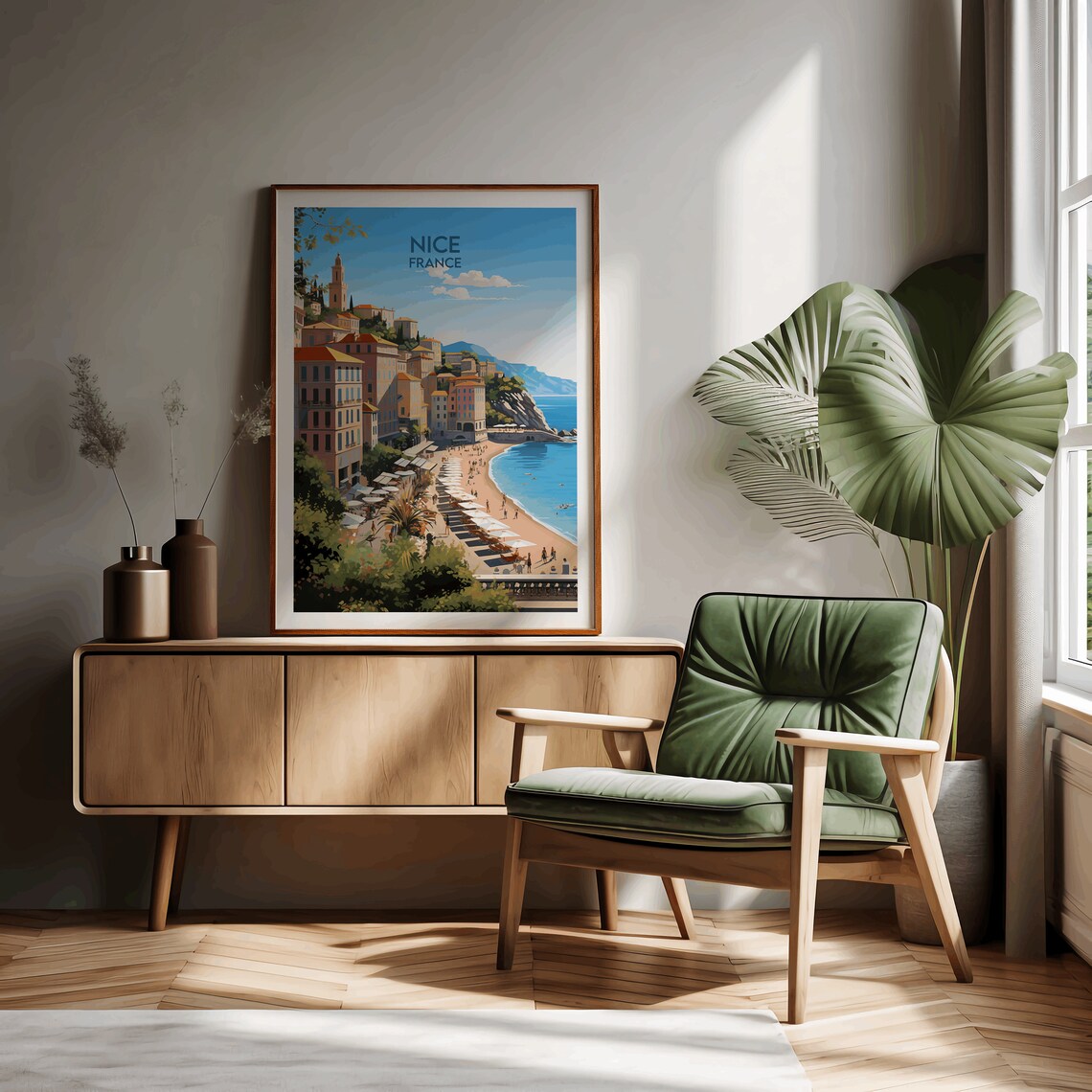 Nice France Riviera Beachfront Promenade Vintage Style Travel Poster - Image 2