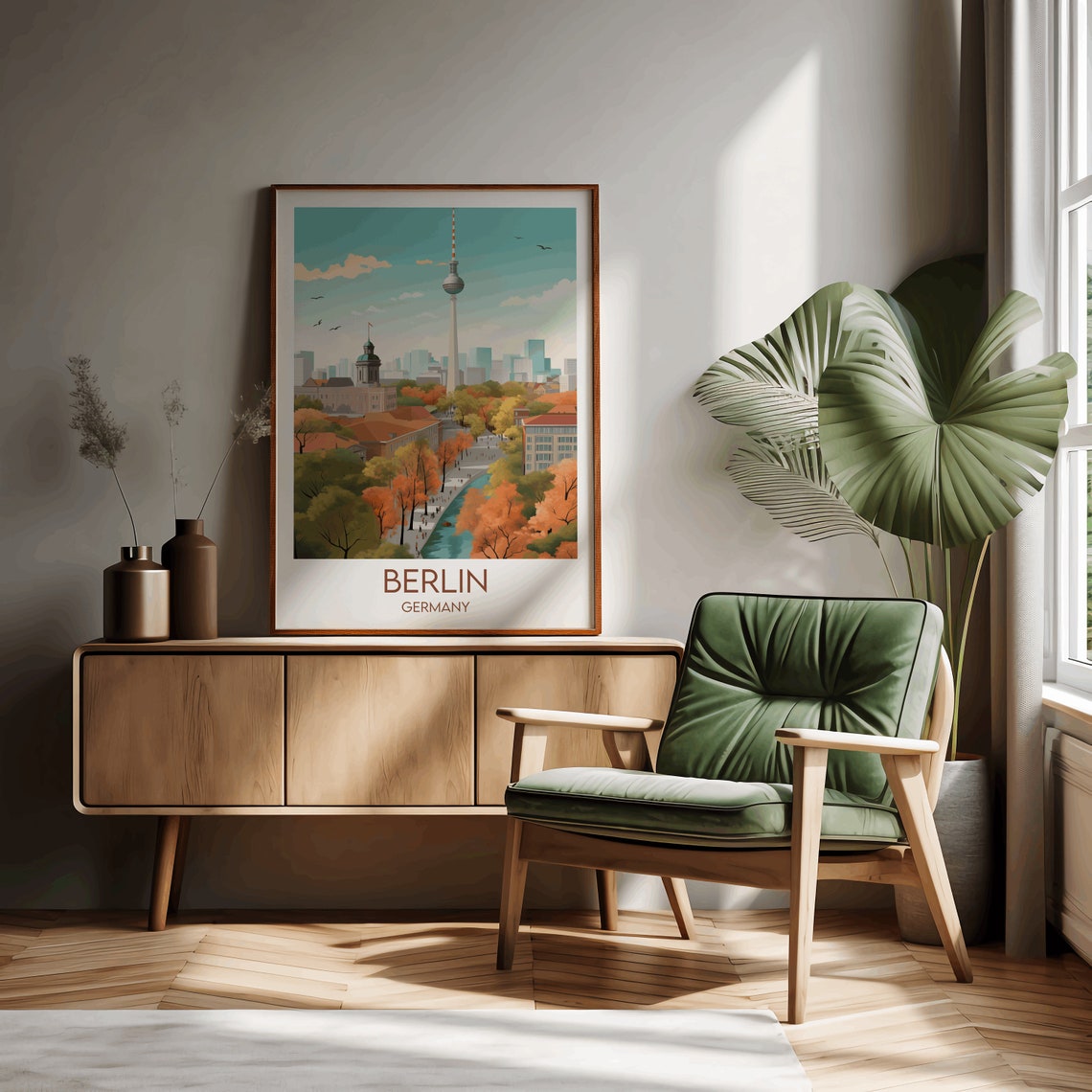 Berlin Germany TV Tower Autumn Skyline Retro Style Travel Poster - Image 3