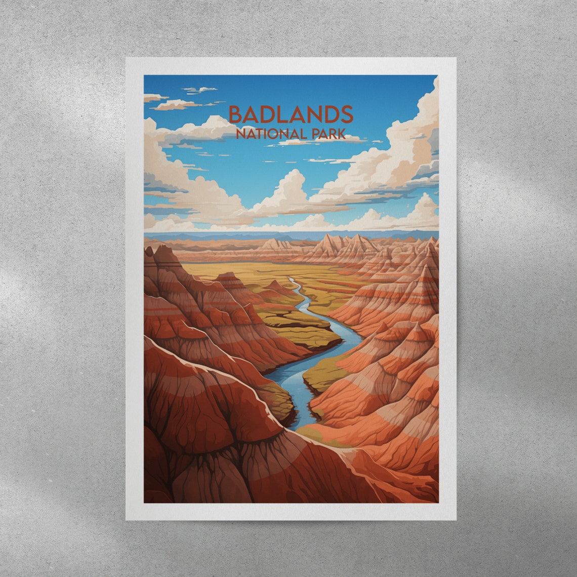 Badlands National Park Winding River Canyon Vintage Travel Poster - Image 3
