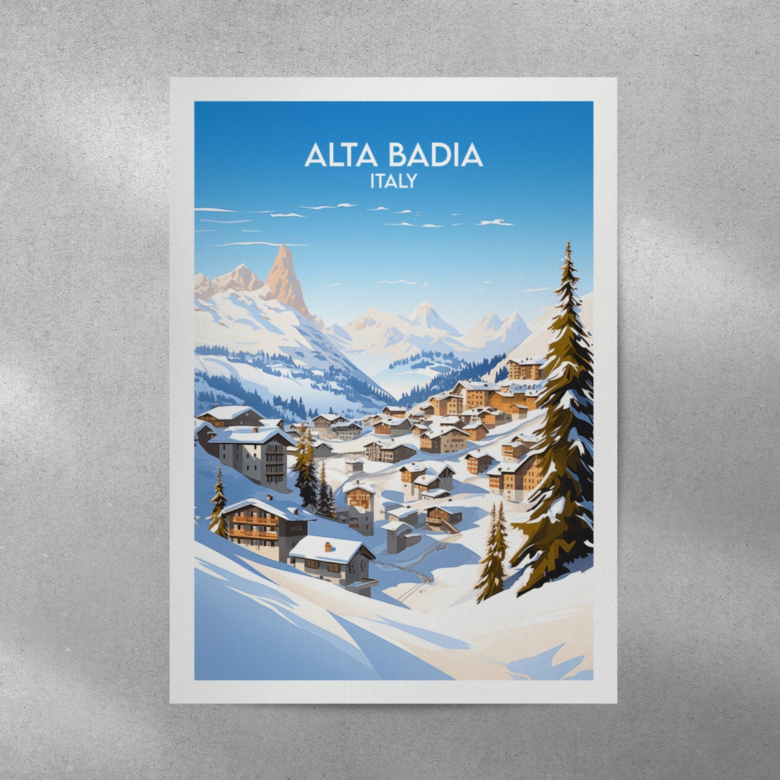 Alta Badia Italy Snowy Alpine Village Winter Mountains Travel Poster - Image 4