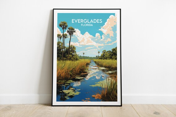 Everglades Florida Marsh Waterway Palms Under Summer Sky Poster