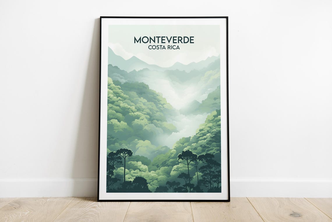 Monteverde Costa Rica Dark Cloud Forest Silhouette Travel Poster