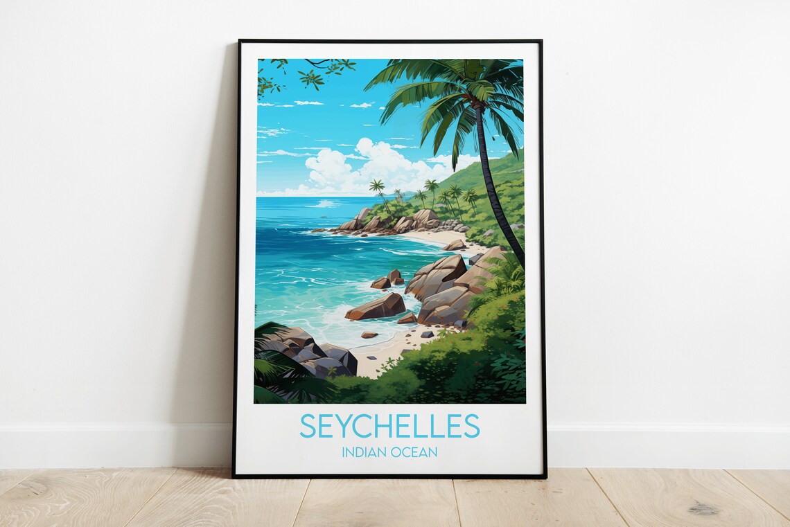 Seychelles Tropical Beach Granite Rocks Indian Ocean Travel Poster
