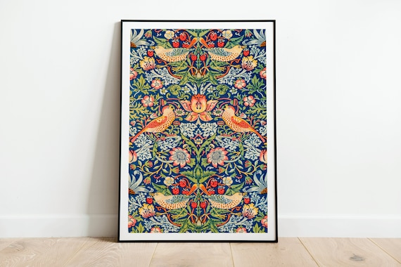 William Morris Strawberry Thief Floral Bird Pattern Art Poster