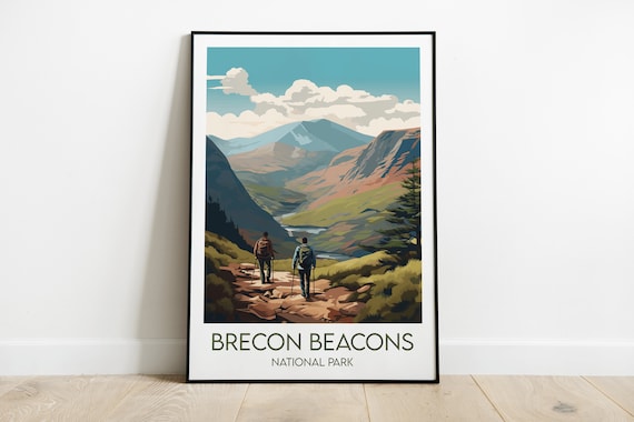 Brecon Beacons National Park Hikers Trail Vintage Travel Poster