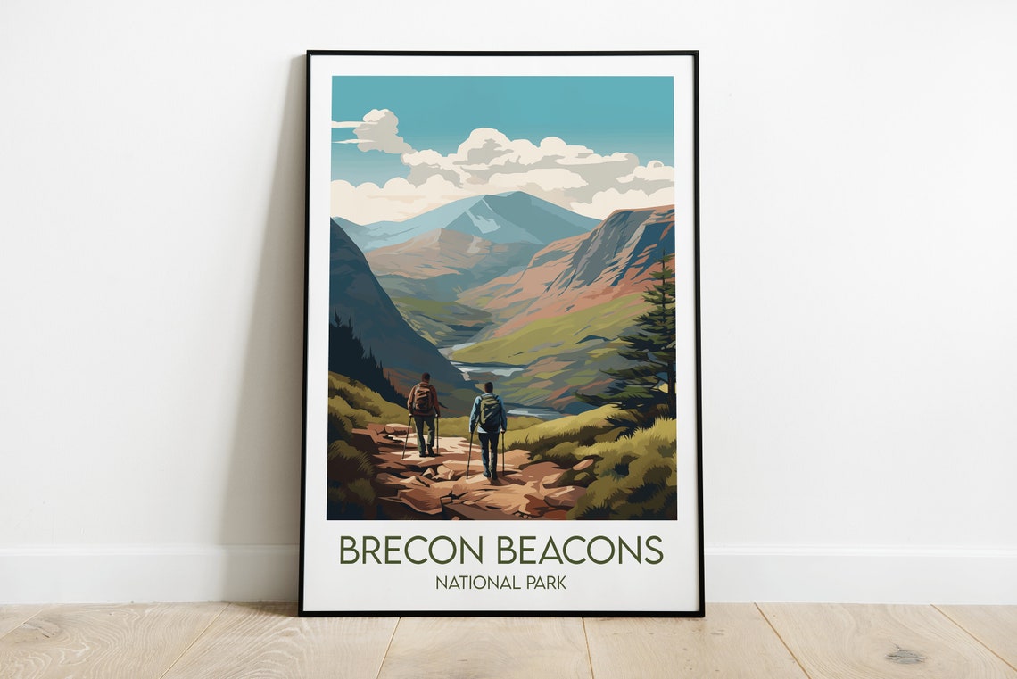 Brecon Beacons National Park Hikers Trail Vintage Travel Poster
