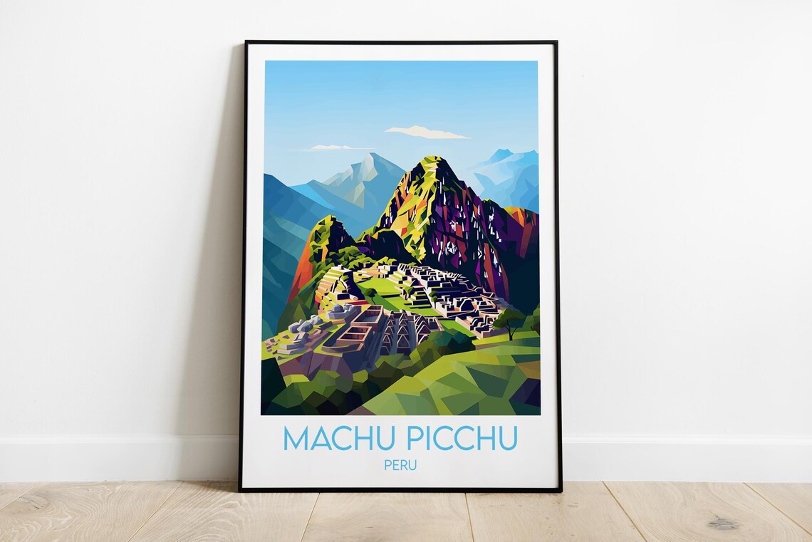 Machu Picchu Peru Ancient Citadel Ruins Geometric Travel Poster