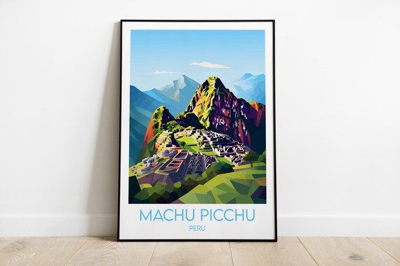 Machu Picchu Peru Ancient Citadel Ruins Geometric Travel Poster