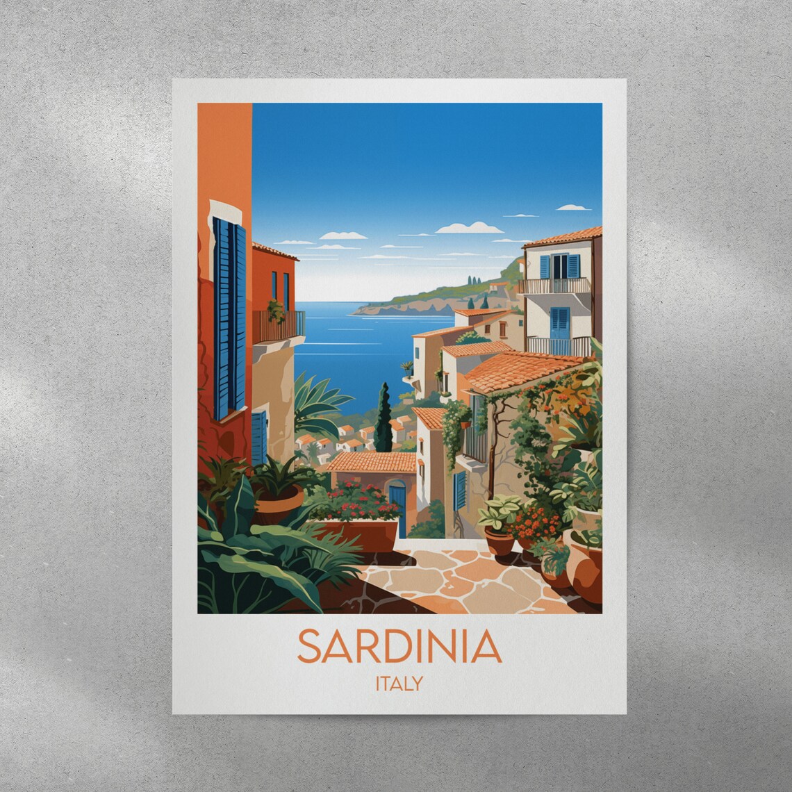 Sardinia Italy Coastal Village Mediterranean Seaside Travel Poster - Image 4