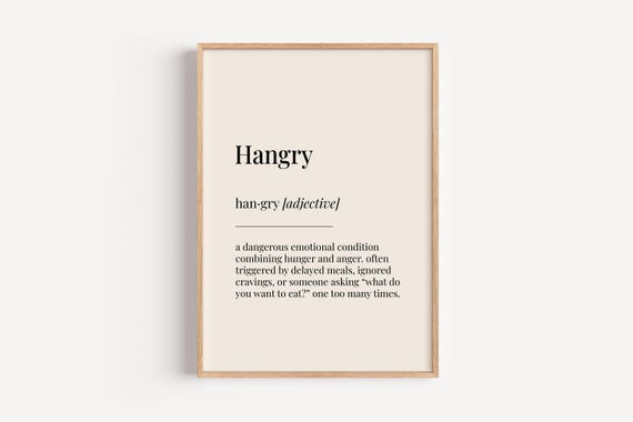Hangry Definition Dictionary Poster, Kitchen Wall Art