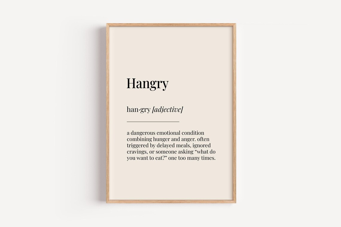 Hangry Definition Dictionary Poster, Kitchen Wall Art