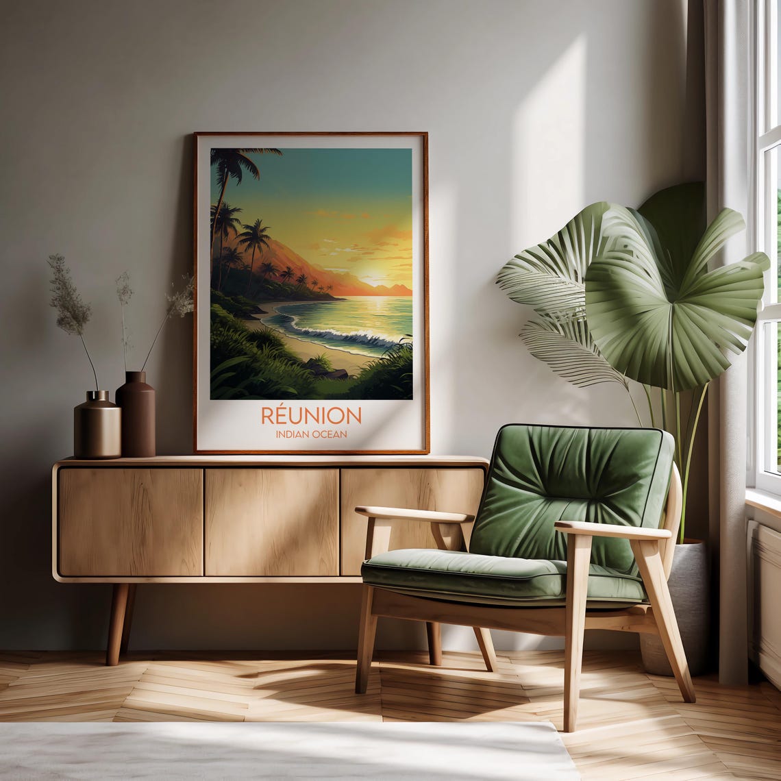 Reunion Indian Ocean Tropical Beach Palms Sunset Travel Wall Art - Image 2
