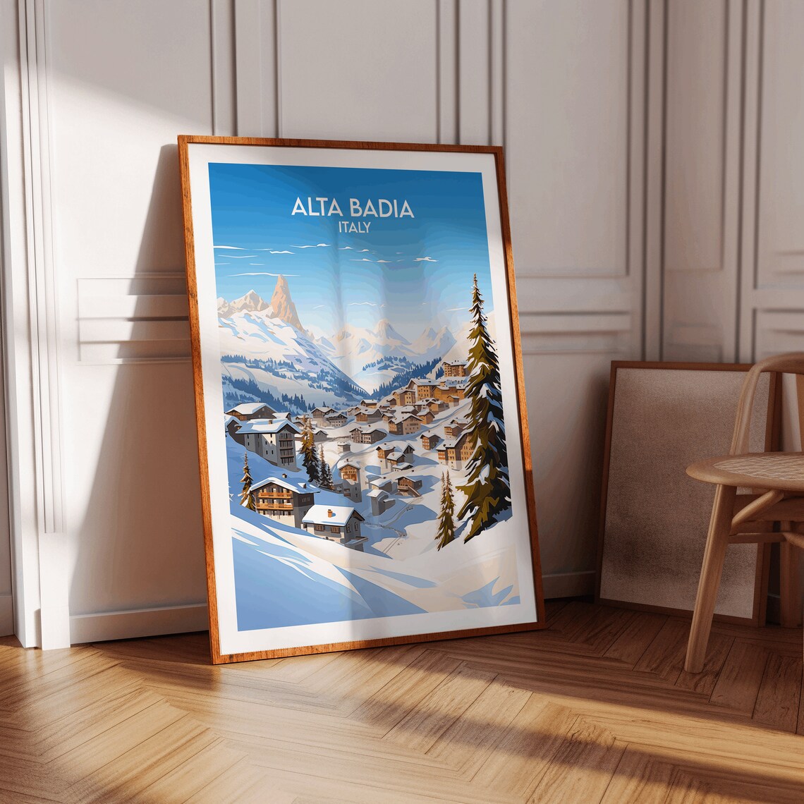 Alta Badia Italy Snowy Alpine Village Winter Mountains Travel Poster - Image 3