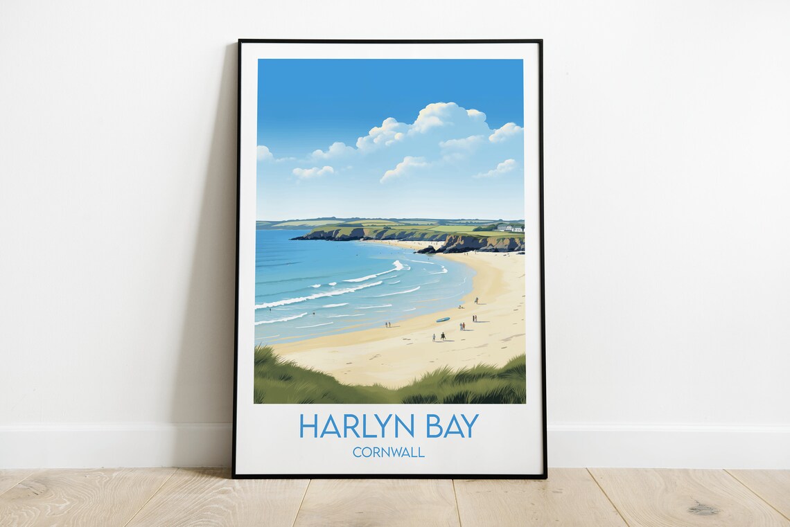 Harlyn Bay Travel Poster, Cornwall Custom Gift
