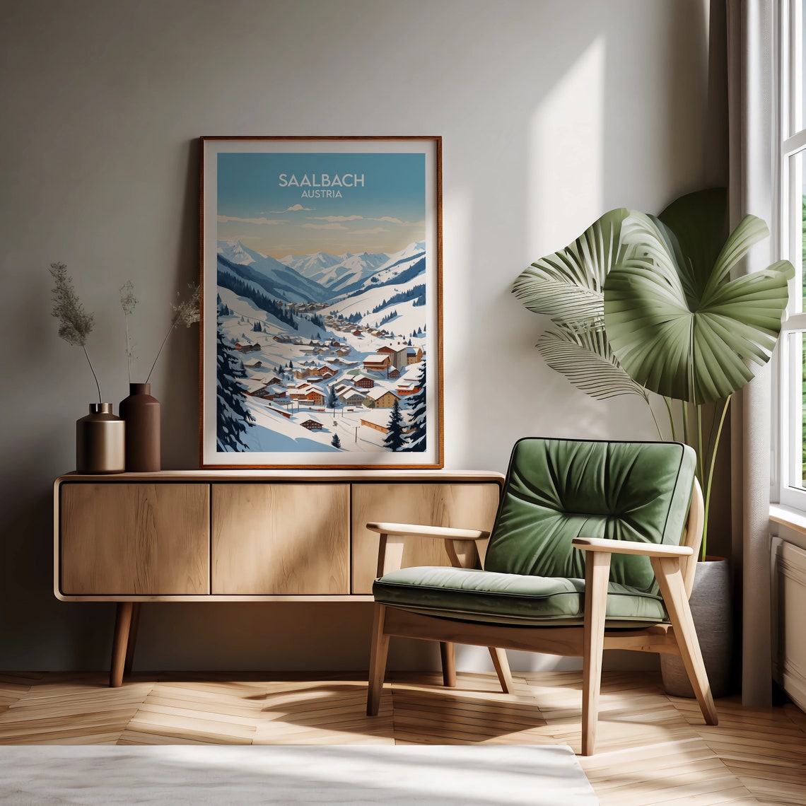 Saalbach Austria Ski Resort Snowy Alpine Village Travel Poster - Image 3