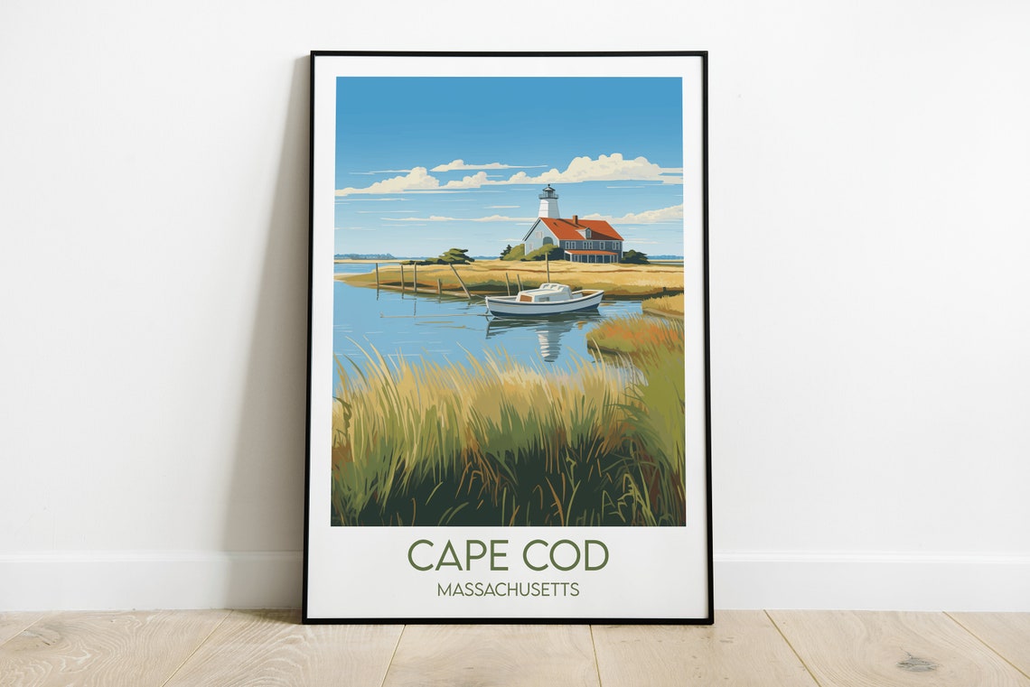 Cape Cod Massachusetts Salt Marsh Lighthouse Vintage Travel Poster