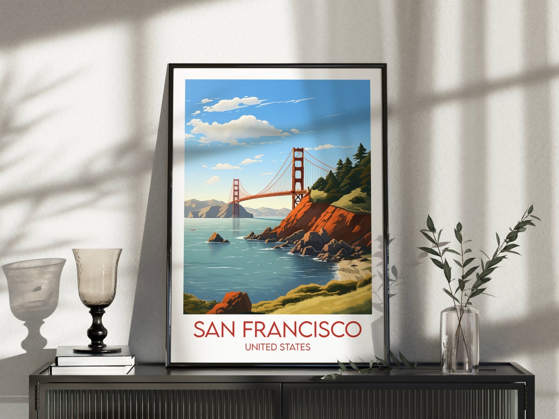 San Francisco Golden Gate Bridge Coastal Bay View Travel Poster - Image 3