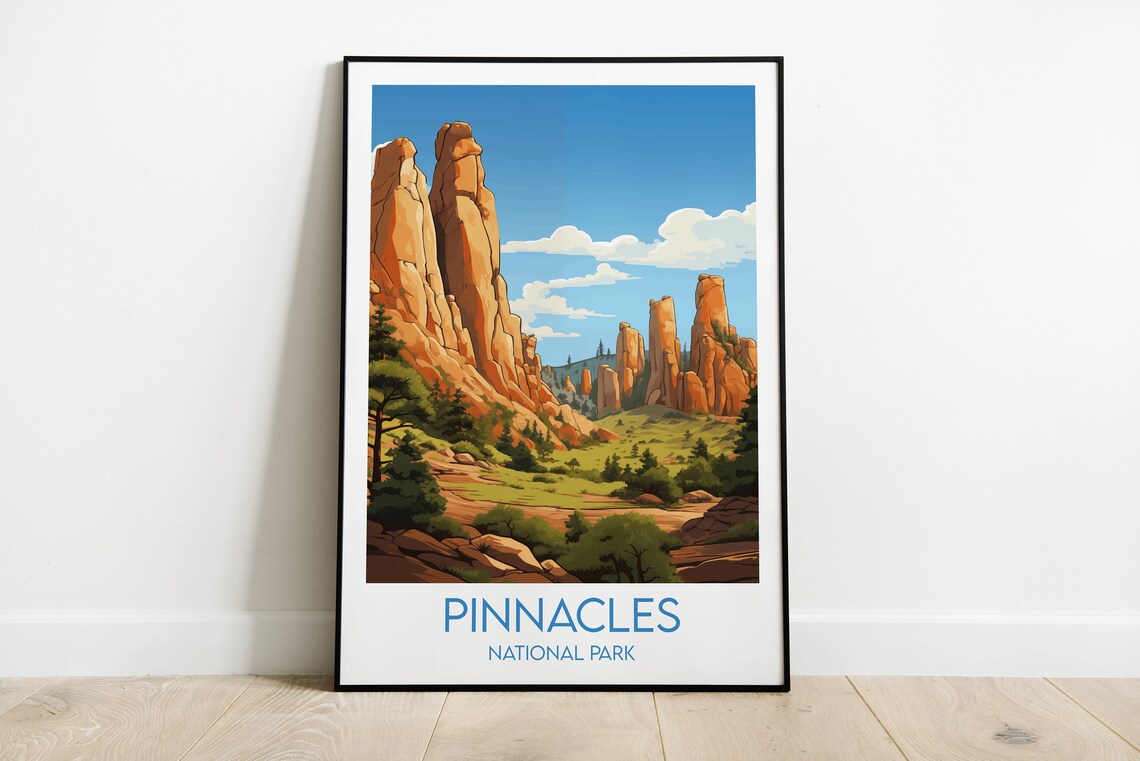 Pinnacles National Park Volcanic Spires Blue Sky Travel Poster