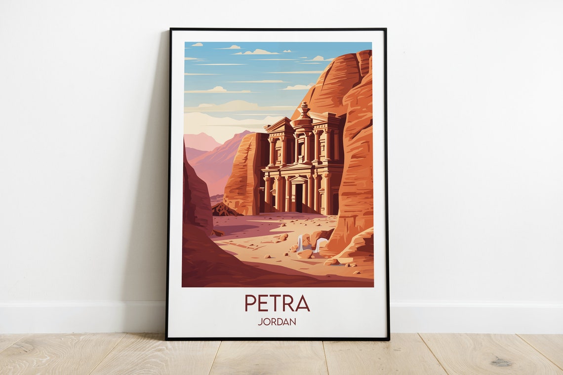 Petra Jordan Treasury Rose Red Canyon Ancient Ruins Travel Poster