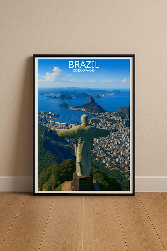 Brazil Corcovado Christ The Redeemer Rio Bay View Travel Poster