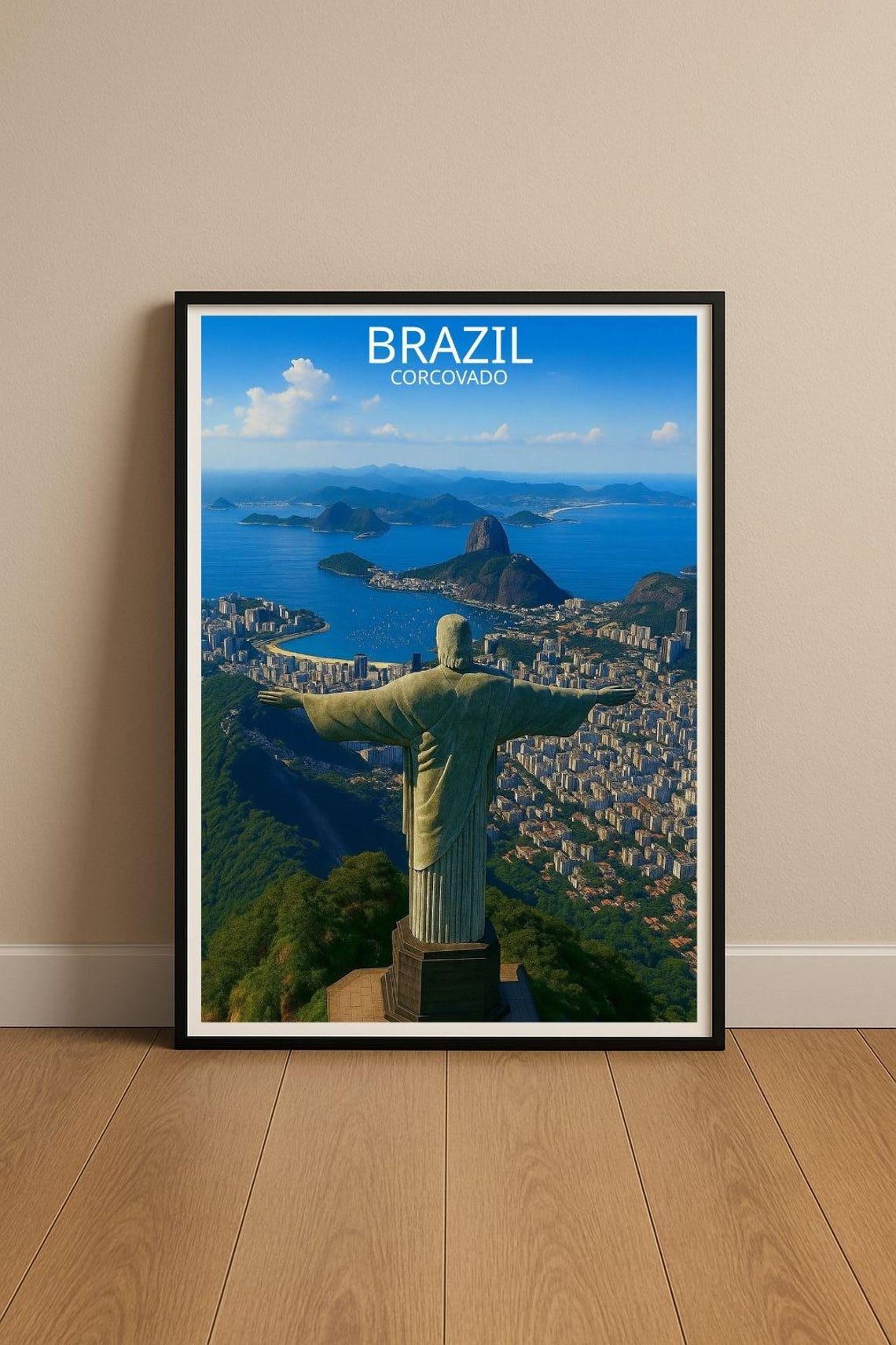 Brazil Corcovado Christ The Redeemer Rio Bay View Travel Poster