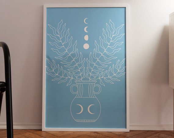 Wall Decor For Plant Lover Moon Phase Art Crescent Gift Her Child Lunar Phases Bedroom