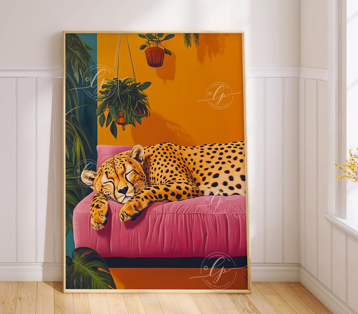 Sleeping Cheetah Maximalist Poster, Dopamine Decor