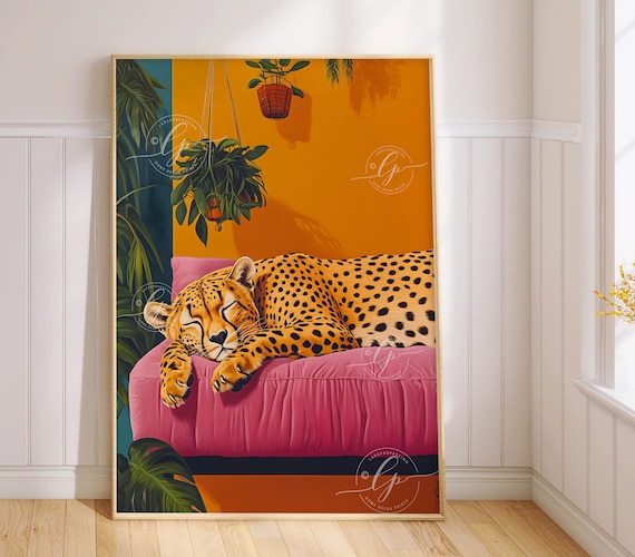 Sleeping Cheetah Maximalist Poster, Dopamine Decor